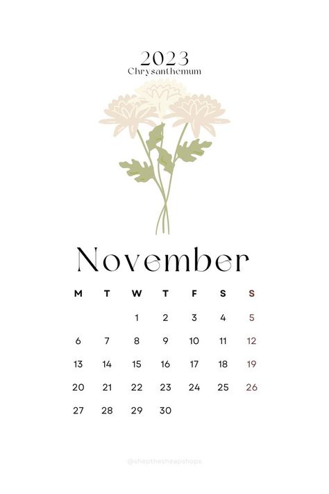 November 2023 monthly calendar with simple minimal trendy style November Month Calendar, November Printable, Newborn Shadow Box, Printable Calender, 2023 Monthly Calendar, Calender Printables, Minimal Calendar, Calendar Themes, November Birth Flower