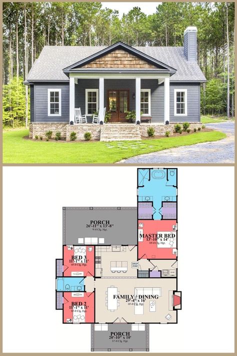 Smart House Plans, Cottage Flooring, 1 Story House, 3 Bedroom Bungalow, Bungalow Floor Plans, Back Porches, Bungalow Homes, Bungalow House Plans, Bungalow Style