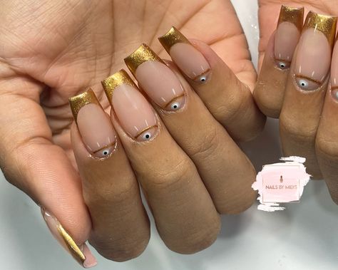 Chrome French Tip Toes, Evil Eye French Nails, Gold French Tip Toes, Evil Eye French Tip Nails, Gold Chrome French Tip Nails, French Tips Gold, Gold French Tip Nails, Gold French Tips, French Tip Toes