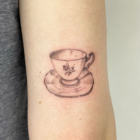 teacup tattoo • Instagram Tea Cup And Saucer Tattoo, Cookies Tattoo, Teacup Cookies, Coffee Cup Tattoo, Teacup Tattoo, Tea Cup Cookies, Cup Tattoo, Tattoo Instagram, Tea Cup