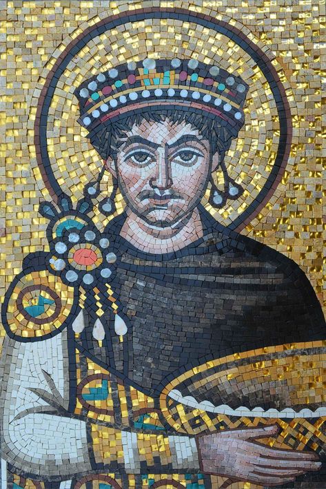 Justinian I - Mosaic Portrait Justinian The Great, Mosaic Portrait, Eastern Roman, Mosaic Pool, Byzantine Empire, Byzantine Art, Roman Emperor, Marble Look Tile, Decorative Tiles