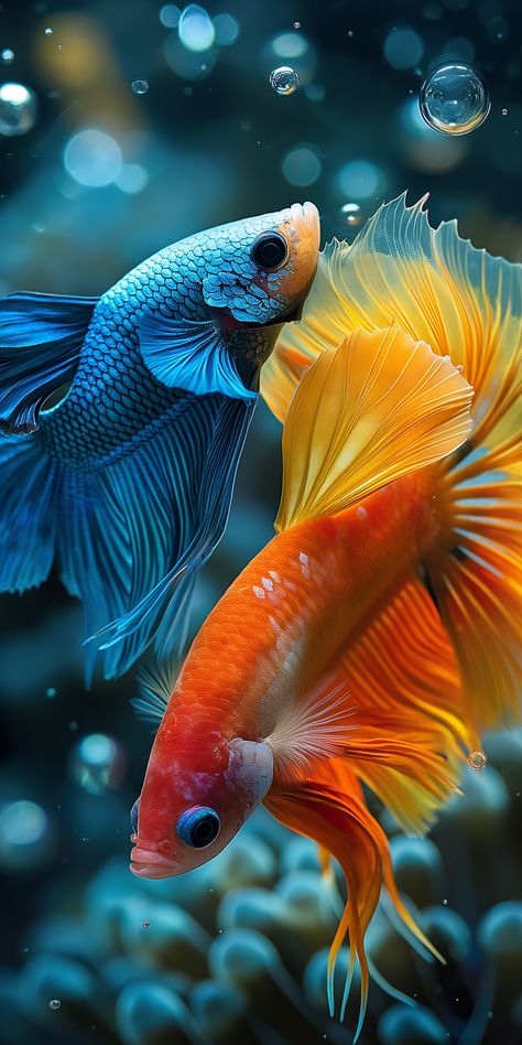 Aquatic Dance: The Elegance of Siamese Fighting Fish Sea Fish Aesthetic, Big Eyed Fish, Aquarium Aesthetic, Sea Life Creatures, Animal Photography Wildlife, Goldfish Bowl, Android Wallpaper Art, Beta Fish, Wild Animals Pictures