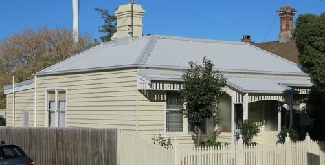 True Blue Roofing have recently completed this re-roof / roof restoration / roof replacement project for this beautiful heritage cottage located in Geelong.  Geelong is a port city located on Corio Bay and the Barwon River in Victoria.  It is the second largest Victorian city and runs from the plains of Lara in the North... Shale Grey Roof, Colorbond Shale Grey, Victorian City, Colorbond Roof, Shale Grey, Exterior Finishes, Roof Restoration, Roof Replacement, Port City