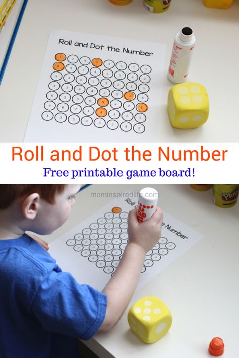 Roll and Dot the Number. Math Game for Kids that teaches number identification and counting. Roll And Dot The Number, Preschool Math Games, Number Identification, Math Games For Kids, Prek Math, Numbers Preschool, Math Game, Math Activities Preschool, Homeschool Math