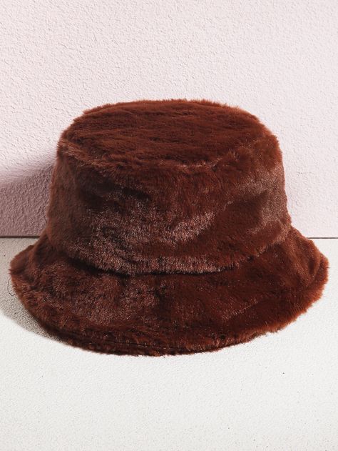 Brown Casual   Polyester Plain Bucket Hat Embellished  Fall/Winter Women Accessories Brown Bucket Hat, Patriotic Headband, Girls Vibes, Fuzzy Bucket Hat, Fluffy Bucket Hat, Winter Bucket Hat, Black Bucket Hat, Dream Fashion, Crochet Beanie Hat