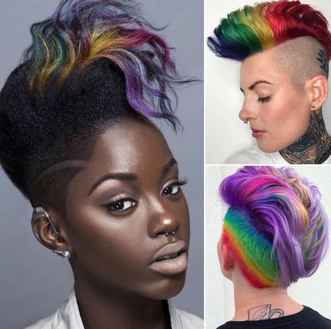 💋 Hair Makeup Nails 💋 on Instagram: “🎶 She’s Like a Rainbow 🎶 . . Rainbow 🌈 Mohawks by (left) Credit needed. Do you know?; (right) @studio_wolf and @taranicolestylez…” Vixen Sew In, Rainbow Zebra, Keyshia Cole, Mohawks, Ehlers Danlos, Teyana Taylor, U Part Wig, Malaysian Hair, Brazilian Body Wave