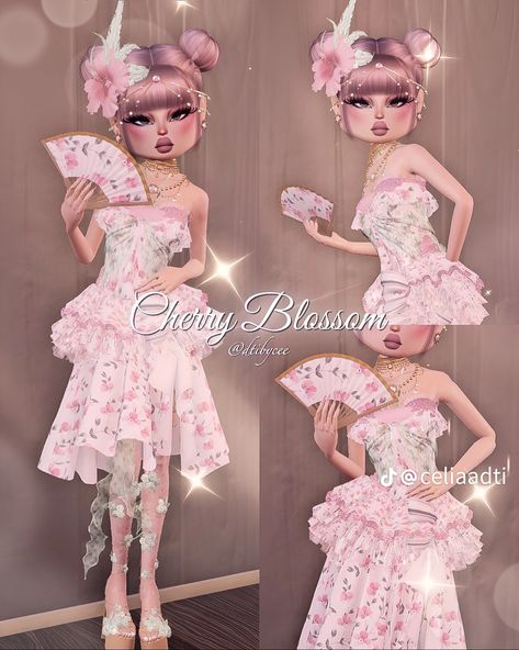 Cheery Blossoms Dress To Impress, Di Cherry Blossoms, Dti Theme Cherry Blossoms, Dti Theme Florals, Dress To Impress Theme Cherry Blossoms, Cherry Blossom Dti Outfit, Floral Dress To Impress Roblox Game, Dti Outfits Florals, Dti Florals Outfit Idea