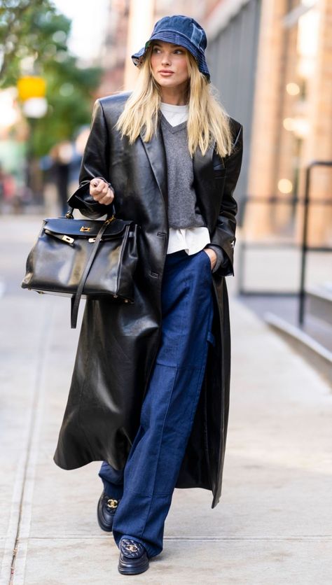 Elsa Hosk Street Style, Elsa Hosk Outfits, Elsa Hosk Style, London Outfit, Elsa Hosk, Street Style Winter, College Fashion, Helmut Lang, Denim Outfit