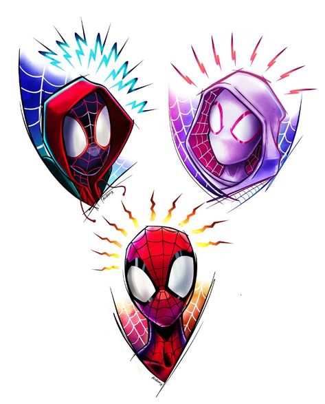 Miles Morales, Spider-Gwen & Spider-Man, Into the Spider-Verse Spider Man Things To Draw, Spiderman Across The Spider Verse Drawing Sketch, Spiderman Into The Spider Verse Tattoo, Spiderman Across The Spider Verse Tattoo Ideas, Spider Man Across The Spider Verse Tattoo, Spider Man Miles Morales Drawing Sketch, Spider Man Across The Spider Verse Sketch, Ghost Spider Tattoo, Spiderman Across The Spider Verse Draw