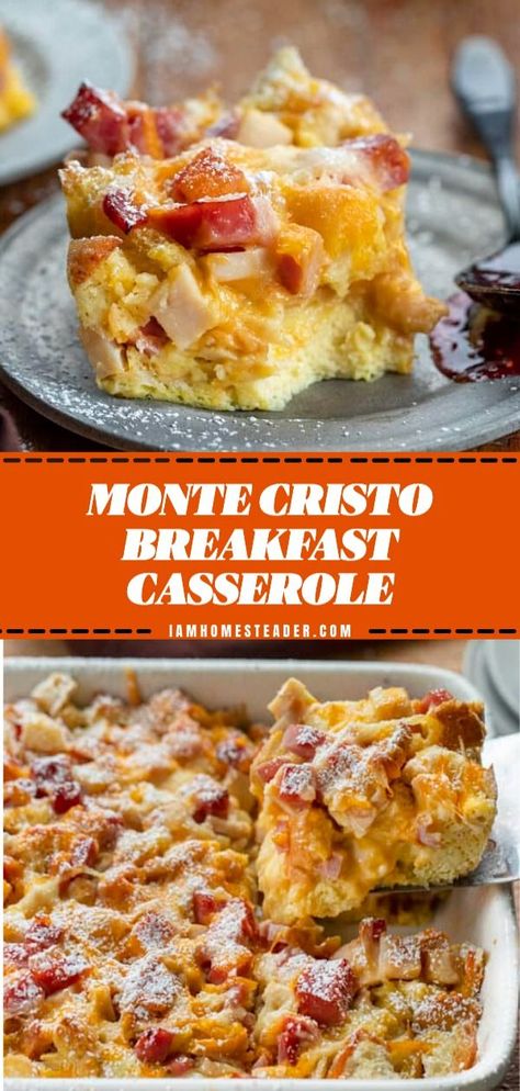 Monte Christopher Breakfast Casserole, Breakfast Casserole With Bread And Ham, Breakfast Bake With Bread Cubes, Monte Cristo Sandwich Casserole, Charleston Breakfast Casserole, Egg Casserole With Croutons, Breakfast Casserole With Rice, French Bread Egg Bake, Breakfast Recipes For Party