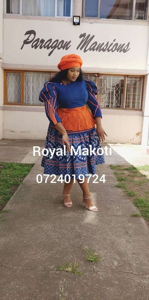 Makoti Dresses African Women, Makoti Outfits, Shweshwe Dresses For Makoti, Shweshwe Dresses Patterns, Designed Outfits, Sepedi Traditional Dresses, Xhosa Attire, Skirt Patterns, Shweshwe Dresses