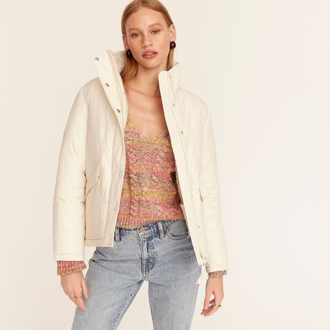 J.Crew: Sherpa-lined Puffer Jacket With Primaloft® For Women White Coat, Sherpa Lined, Women's Coats, Women's Coats & Jackets, Puffer Jacket, Vest Jacket, Coats For Women, J Crew, Puffer