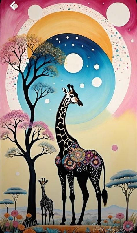 Giraffe Pictures, Acrylic Ideas, High School Art, Beautiful Backdrops, School Art, Giraffes, Color Shapes, Pastel Painting, Glass Painting