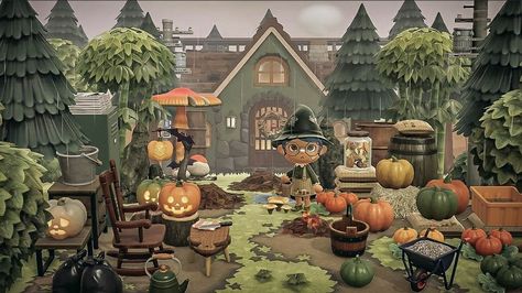 This "pumpkinfied" house really gets up into the October spirit! Credit: nota_crossing from Instagram #animalcrossingnewhorizons #acnh #animalcrossing #october #pumpkin All Black House Exterior, Black Trim Exterior House, Acnh Halloween, Nintendo Switch Animal Crossing, Witchy House, Witchy Room, Pumpkin Diy, Pumpkin Carriage, Animal Crossing Wild World