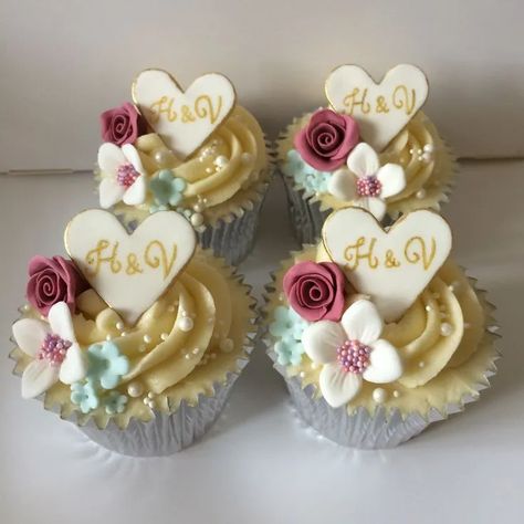 Unique Ways Of Using Couple Monograms In Your Wedding! - ShaadiWish Wedding Cupcakes With Initials, Wedding Anniversary Cupcakes Ideas, Anniversary Cupcakes Ideas, Cupcakes With Initials, Engaged Cupcakes, Engagement Cupcake Ideas, Anniversary Cupcake Ideas, Initial Cupcakes, Engagement Treats