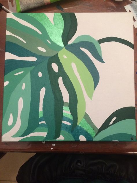 Leafy Plant Painting, Abstract Plant Painting Acrylic, Plant Paintings Acrylic, Painting Leaves Acrylic, Monstera Painting, Canvas Painting Projects, Tropical Painting, Oil Pastel Paintings, Intuitive Painting