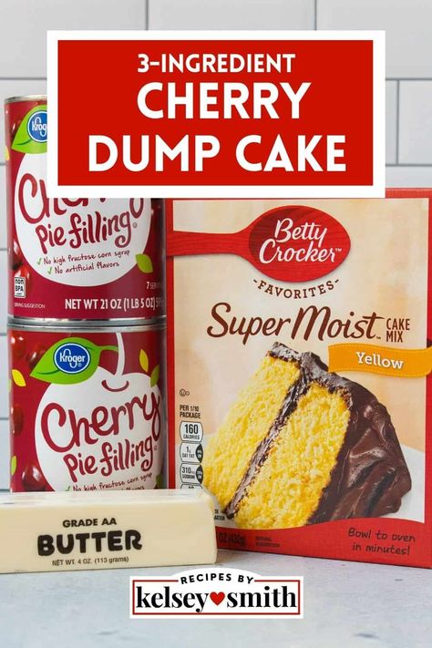 Cherry Cobbler With Cake Mix Easy Crockpot, Box Cake And Pie Filling, Cake Mix With Pie Filling 3 Ingredients, Yellow Cake Mix Dump Cakes, Cake Mix Dump Cake 3 Ingredients, Box Cake Mix And Can Fruit, Dump Cake Cherry Pie Filling, Three Ingredient Dump Cake, Yellow Cake Dump Cake