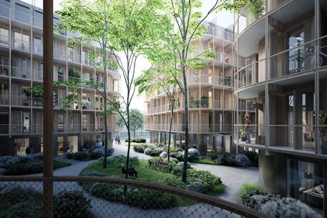 Gallery of Kjellander Sjöberg Designs Four Cross-Laminated Timber Blocks to Enrich the Uppsala Cityscape - 2 Urban Courtyards, Swedish Architecture, Architecture Courtyard, Urban Housing, Plans Architecture, Courtyard Design, Landscape Architecture Design, Social Housing, Urban Spaces