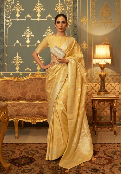 Golden Organza Saree, Organza Silk Saree, Golden Yellow Color, Organza Sarees, Lehenga Collection, Yellow Colour, Organza Saree, Intricate Embroidery, Designer Saree