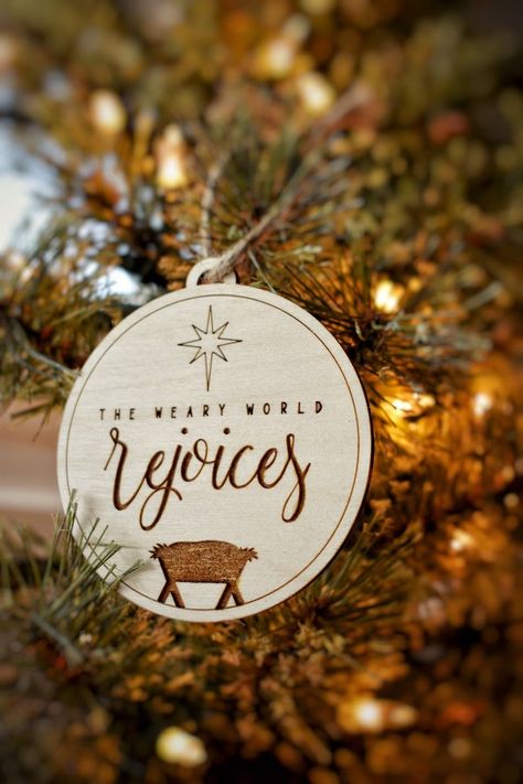 The Weary World Rejoices Nativity Ornament Christmas Ornament - Etsy Biblical Ornaments, Christian Christmas Ornaments, Sublimation Ornaments, The Weary World Rejoices, Weary World Rejoices, Jesus Was Born, Elegant Ornaments, Northern Star, Farmhouse Christmas Ornaments