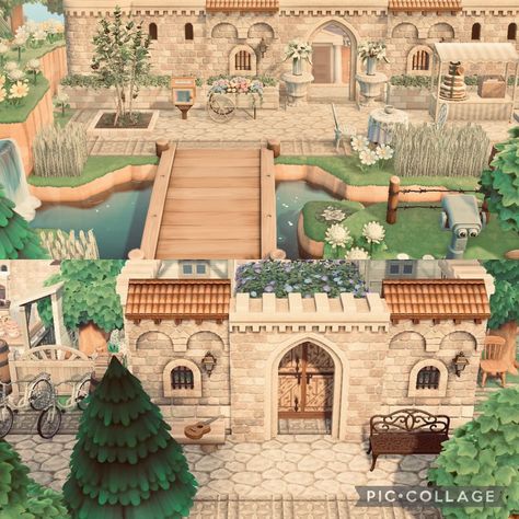 Acnh Castle Neighborhood, Acnh Resident Services Castle Design, Acnh Kingdom Design, Acnh Castlecore Neighborhood, Acnh Resident Services Castle, Acnh Castlecore Dream Address, Acnh Castle Wall Ideas, Acnh Castle Courtyard, Animal Crossing Towncore