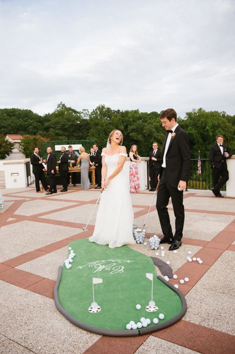 Putt Putt At Wedding, Country Club Engagement Party, Pre Ceremony Cocktail Hour, Summer Wedding Games, Outdoor Cocktail Hour Decor, Wedding Games For Cocktail Hour, Congressional Country Club Wedding, Golf Course Weddings, Cocktail Hour Activities Wedding