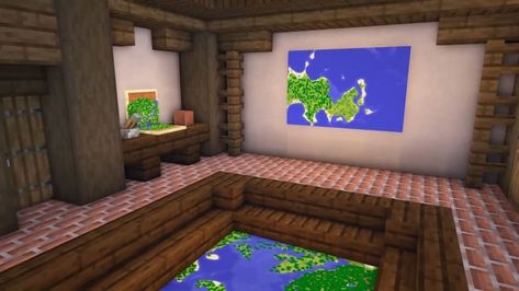 Cartography Room Minecraft, Minecraft Map Room Ideas, Minecraft Cartography Room, Minecraft Map Wall, Map Room Minecraft, Minecraft Pool Table, Minecraft Map Room, Mc Interior, Minecraft Pool