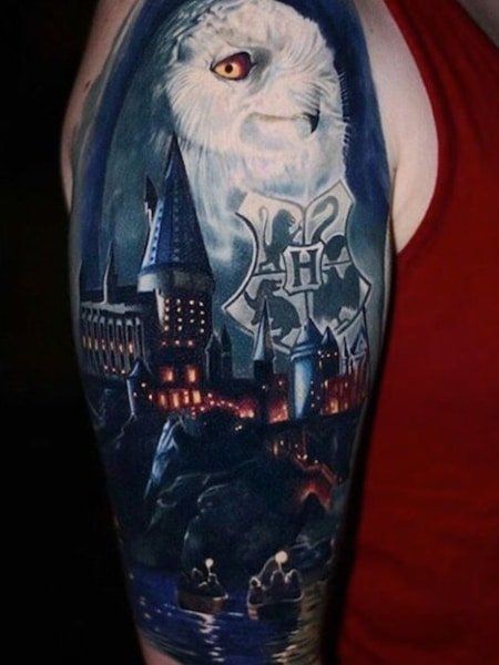 Harry Potter Tattoo Sleeve, Hogwarts Tattoo, Hp Tattoo, Potter Tattoo, Cool Arm Tattoos, Harry Potter Tattoos, Harry Potter Tattoo, Geniale Tattoos, Sleeve Ideas