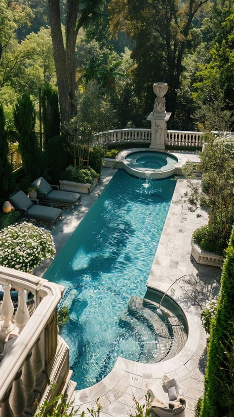 French Swimming Pool, Timeless Pool Design, European Pool, Classic Swimming Pool, Italian Pool, French Pool, Cottage Pool, Elegant Pool, Atmosphere Aesthetic