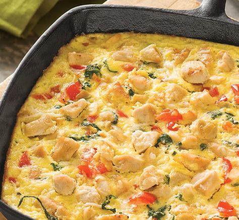 Chicken Frittata - Sanderson Farms Chicken Frittata, Frittata Recipe, One Skillet Meals, Frittata Recipes, Cooked Veggies, Hearty Meals, Yum Yum Chicken, Chicken Dinner Recipes, Chicken Breast Recipes