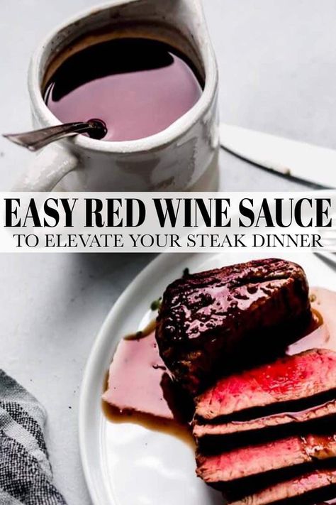 Elevate your favorite dinner with a reduced Red Wine Sauce. This classic French steak sauce is ideal for beef tenderloin, filet mignon + more! // steak // lamb // duck Sauce For Venison Steak, Red Wine Sauce For Beef, Red Wine Sauce For Steak, Beef Sauces, Beef Tenderloin Filet Mignon, Wine Sauce For Steak, French Steak, Sauce For Steak, Red Wine Reduction Sauce