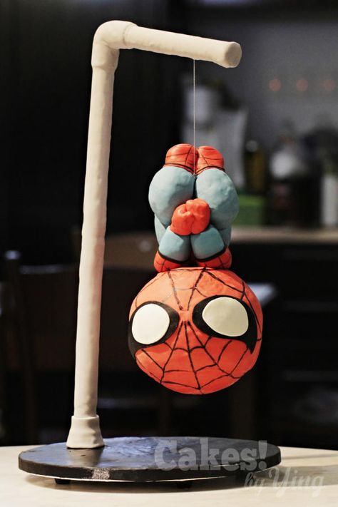 Spider Man Biscuit, Clay Spiderman, Cake Designs For Men, Marvel Crafts, Marvel Decor, Comic Cake, Hanging Spider, Spider Man Cake, Gravity Defying Cake