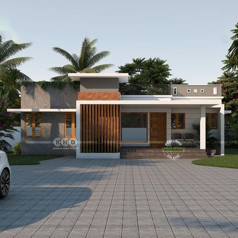 Modern flat roof style house One Floor House, Flat Roof House Designs, Portico Design, Building Front Designs, Single Floor House Design, Flat Roof House, 3 Bedroom Flat, House Outer Design, Small House Elevation