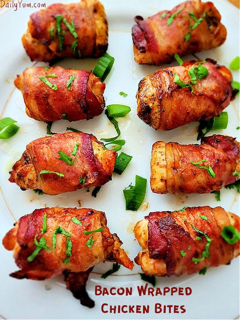 Air Fryer Bacon Wrapped Chicken Breast Bacon Wrapped Chicken Bites Air Fryer, Bacon Chicken Bites, Air Fryer Bacon Wrapped Chicken, Bacon Air Fryer, Air Fry Bacon, Daily Yum, Airfryer Chicken, Bacon Wrapped Chicken Breast, Bacon Wrapped Chicken Bites