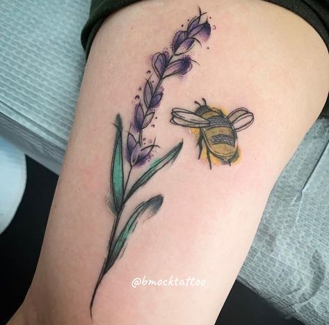 Bee And Flower Tattoo, Pastel Tattoo, Bee And Flower, Lavender Tattoo, Tattoos Inspiration, Bee Tattoo, Nature Tattoos, Sketch Art, Inspirational Tattoos