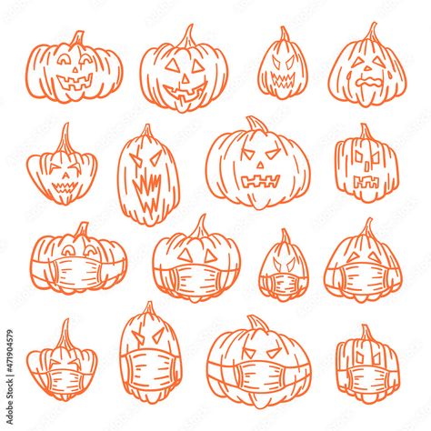 Vector Halloween hand drawn doodle set with pumpkin with scarry faces jack o lantern in masks with different face expressions isolated Stock Vector | Adobe Stock Different Face Expressions, Face Expressions, Jack O, Jack O Lantern, Halloween Themes, Adobe Stock, Hand Drawn, Stock Vector, How To Draw Hands