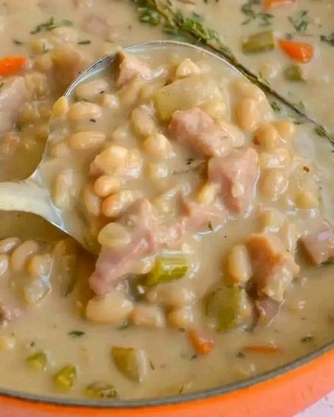 Bobby Flay Community - We Love To Eat ! | Ham and Bean Soup | Facebook White Beans And Ham, Beans And Ham, Ham And Bean, Small Town Woman, 15 Bean Soup, Slow Cooker Ham, Ham Soup, Ham And Beans, Ham And Bean Soup