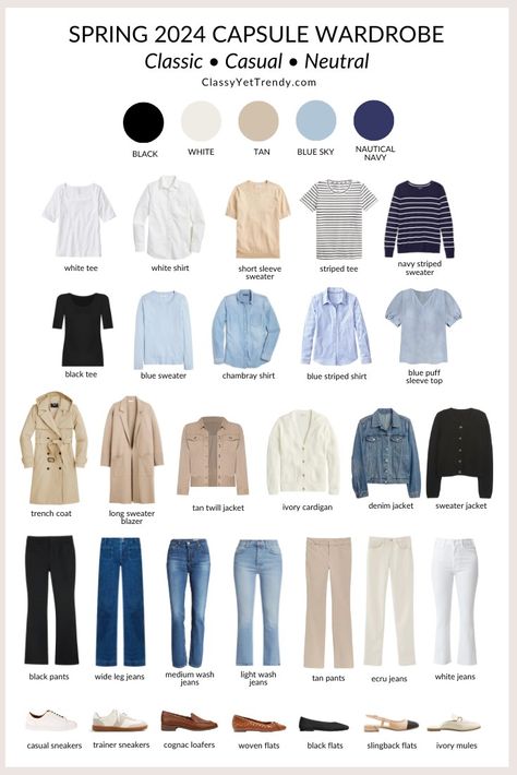 Women's Fashion Capsule Wardrobe, Classic Casual Outfits For Women Chic, Spring Capsule 2024, Spring Wardrobe 2024, Womens Spring Fashion 2024, Spring Casual Outfits 2024, Casual Minimalist Wardrobe, 2024 Spring Fashion, 2024 Capsule Wardrobe