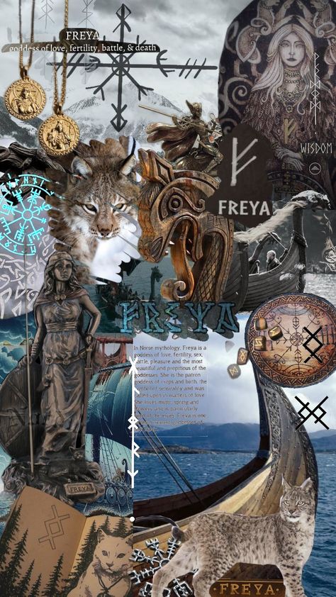 Freya #freya #norsemythology #norse #valkyrie #viking #lynx #norsegoddess #runes Norse Valkyrie, Freya Goddess, Goddess Aesthetic, Norse Goddess, Pagan Gods, Witch Spirituality, Fairy Magic, Goddess Of Love, Norse Mythology