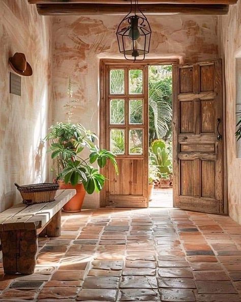 Cozy Farmhouse Bedroom, Hacienda Homes, Casa Country, Italian Home, Hacienda Style, Spanish Style Homes, Spanish House, Entry Way, Dream House Interior