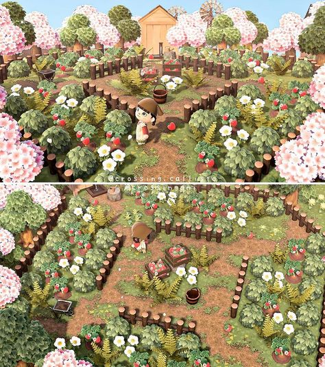 ani ∗ アニ on Instagram: “Strawberry 苺 Farm 🍓🌿 Hope you all have a wonderful start to your weekend ✨ This build was done on a magic switch. Mods here are by…” Animal Crossing Strawberry Farm, Acnh Strawberry Farm, Acnh Strawberry Code, Animal Crossing Tree Farm, Animal Crossing Strawberry, Acnh Strawberry, Animal Crossing Cottage Core, Anime Island, Meadow Cottage