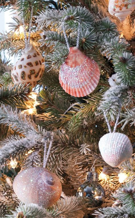 DIY Sea Shell Ornaments. Simple Homemade Christmas Tree Ornaments that you can make with your Shells collected from the Beach. Featured on Completely Coastal. Seashell Tree Ornaments, Christmas Tree Sea Theme, Christmas Tree Shells, Coastal Christmas Ornaments Diy, Diy Beach Ornaments, Diy Coastal Christmas Ornaments, Shell Ornaments Diy, Sea Christmas Tree, Homemade Christmas Tree Ornaments