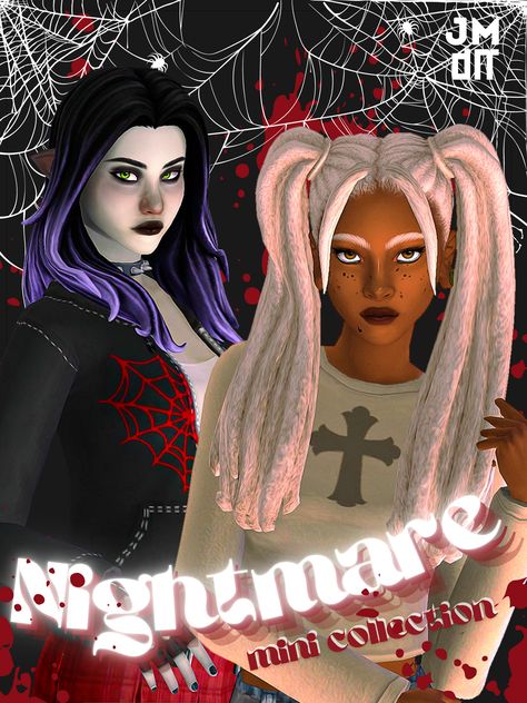 NIGHTMARE MINI COLLECTION | jellymoo on Patreon Jellymoo Sims 4, Jellymoo Cc, Sims 4 Maxis Match Patreon, Sims 4 E Girl Cc, Sims Hairstyles, Sims4 Clothing, Sims Fashion, Alpha Cc, Sims 4 Game Mods