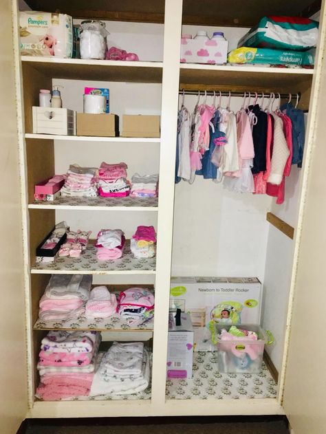 Baby cupboard complete with shelf liners. Pretty in pink. Simple yet classy Bedroom Cupboard Organization Ideas, Cupboard Ideas Bedroom Modern, Baby Cupboard Ideas, Cupboard Organization Bedroom, Cupboard Design Bedroom, Cupboard Design Modern, Modern Wooden Cupboard Design, Cupboard Doors Makeover, Cupboard Ideas Bedroom