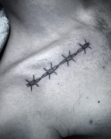 James Tran on Instagram: “Can this really be the first set of barbed wire I’ve ever tattooed?  #blackwork #blackworkerssubmission #ttt #tttism #lovettt #blkttt…” Barbed Wire On Collar Bone, Collar Bone Barbed Wire Tattoo, Collar Bone Tattoo Barbed Wire, Barb Wire Tattoo Men, Barbed Wire Collar Bone Tattoo, Tattoo Barbed Wire, Barb Wire Tattoo, Barbed Wire Tattoo, Thigh Tattoo Men