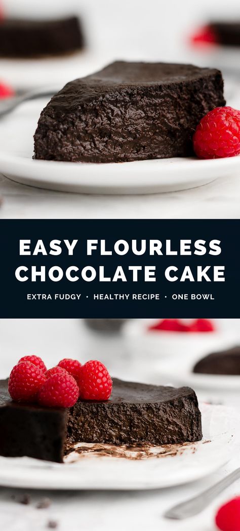 This is the BEST flourless chocolate cake recipe — and one of the easiest you’ll ever find! It’s supremely rich with a texture like pure fudge. Quick & simple to make using regular ingredients, naturally gluten free & vegan (egg free & dairy free!) and low calorie too. This chocolate cake tastes incredible — NOT healthy at all! I’m OBSESSED! ♡ flourless chocolate cake vegan. healthy chocolate cake recipe from scratch. flourless chocolate cake recipe easy. Chocolate Cake Recipe From Scratch, Easy Flourless Chocolate Cake, Vegan Dessert Chocolate, Egg Free Chocolate Cake, Healthy Chocolate Cake Recipe, Best Flourless Chocolate Cake, Flourless Cake Recipes, Low Sugar Cakes, Low Calorie Cake