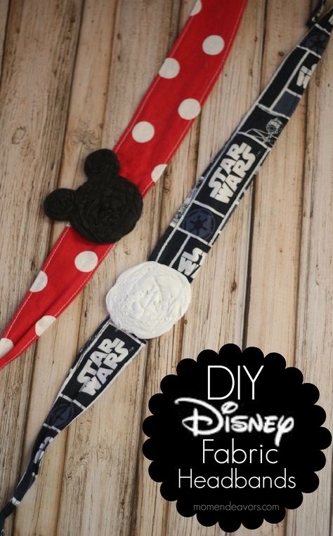 DIY Disney fabric tie headbands via momendeavors.com Easy Disney Sewing Projects, Disney Crafts For Adults, Disney Sewing, Disney Cruise Fish Extender, Fish Extender Gifts, Disney Headbands, Disney Hair, Disney Fabric, Crafts For Adults