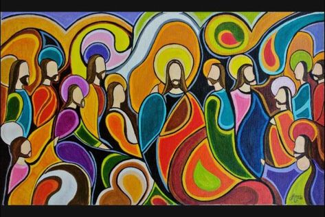 Last Supper Painting, Last Supper Art, The Last Supper Painting, Cubism Art, Jesus And Mary Pictures, Abstract Hand, Fluid Painting, Jesus Art, Last Supper