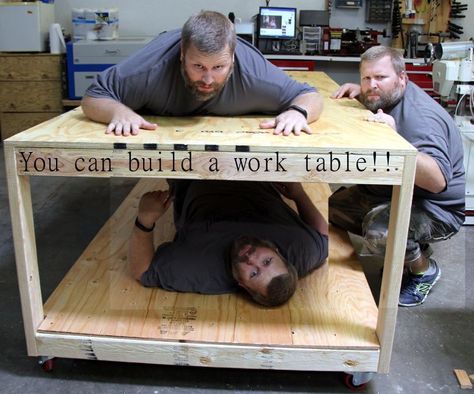 I needed a large rolling work table for my shop. I built this simple version with a shelf below. Fast and easy to build. thanks for watching View on YouTube Crafts Table, Work Benches, Diy Workbench, Table Large, Workbench Plans, Garage Work Bench, Table Office, Attic Renovation, Attic Remodel