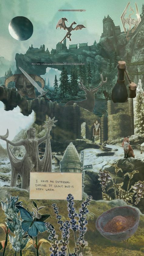 #skyrim #fantasy #game #landscape #elderscrolls #flower #fox #stag Skyrim Aesthetic, Game Landscape, Skyrim Wallpaper, Snake Party, Dark Green Aesthetic, Elder Scrolls, Green Aesthetic, Skyrim, Sims 4